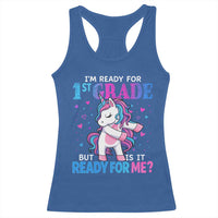 Funny Back To School 1st Grade Racerback Tank Top First Grade Unicorn Girls - Wonder Print Shop