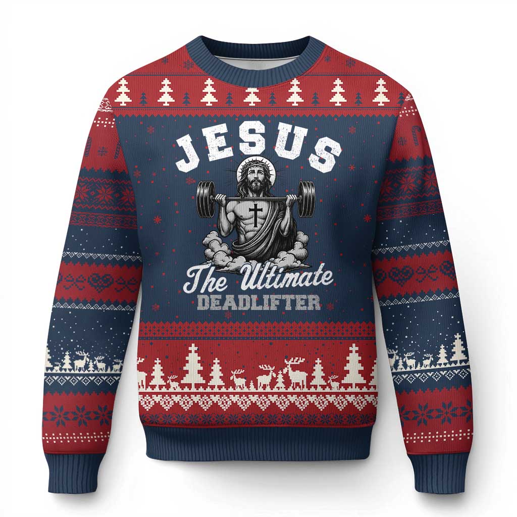 Jesus Deadlifting Ugly Christmas Sweater The Ultimate Deadlifter Christian