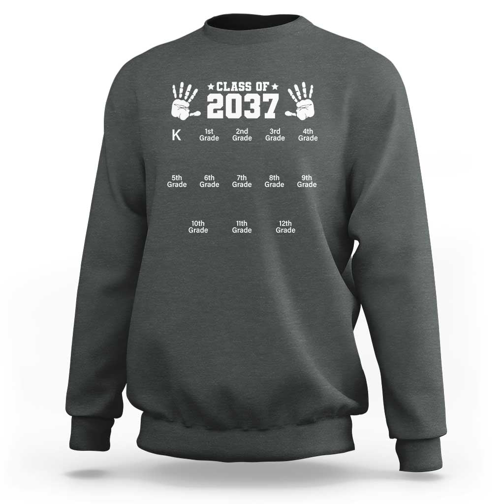 Class of 2037 Grow With Me Sweatshirt Handprint K to 12th Grade Graduation - Wonder Print Shop