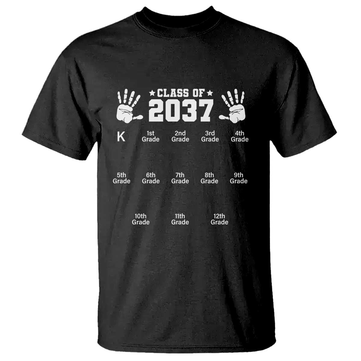 Class of 2037 Grow With Me T Shirt Handprint K to 12th Grade Graduation - Wonder Print Shop