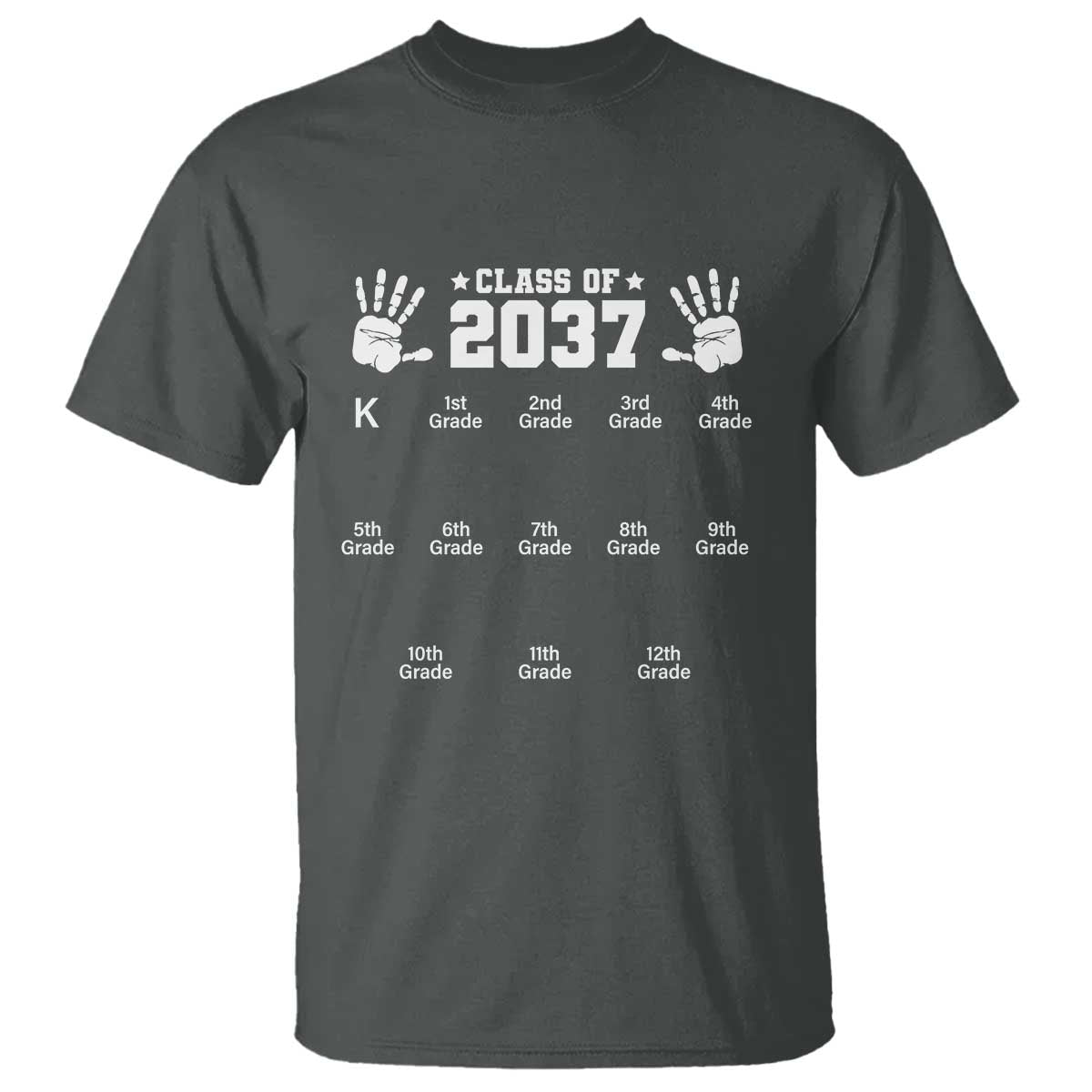 Class of 2037 Grow With Me T Shirt Handprint K to 12th Grade Graduation - Wonder Print Shop