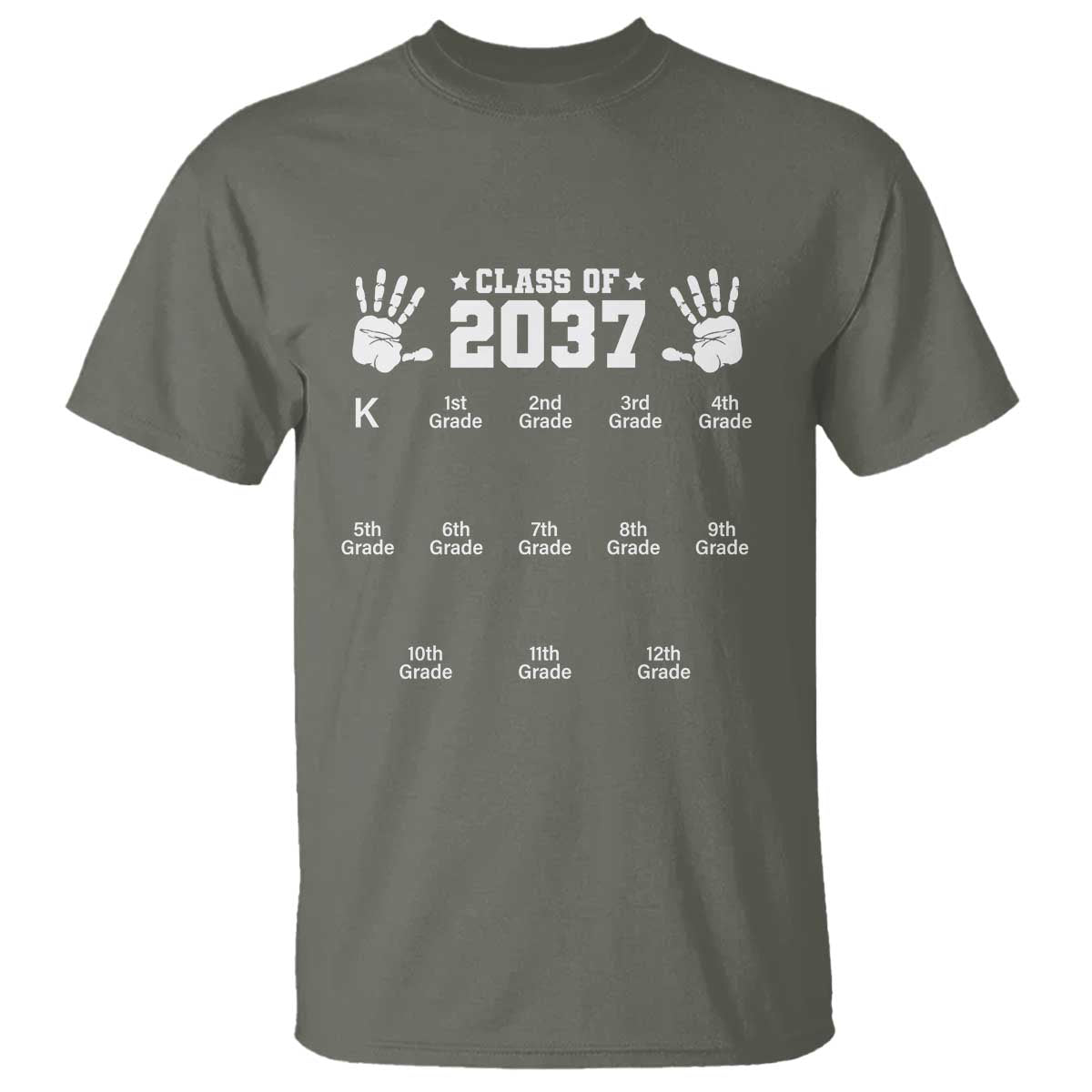 Class of 2037 Grow With Me T Shirt Handprint K to 12th Grade Graduation - Wonder Print Shop