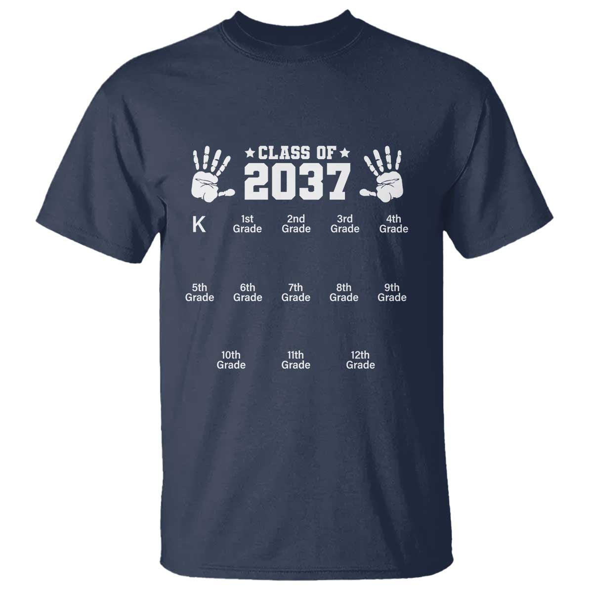 Class of 2037 Grow With Me T Shirt Handprint K to 12th Grade Graduation - Wonder Print Shop