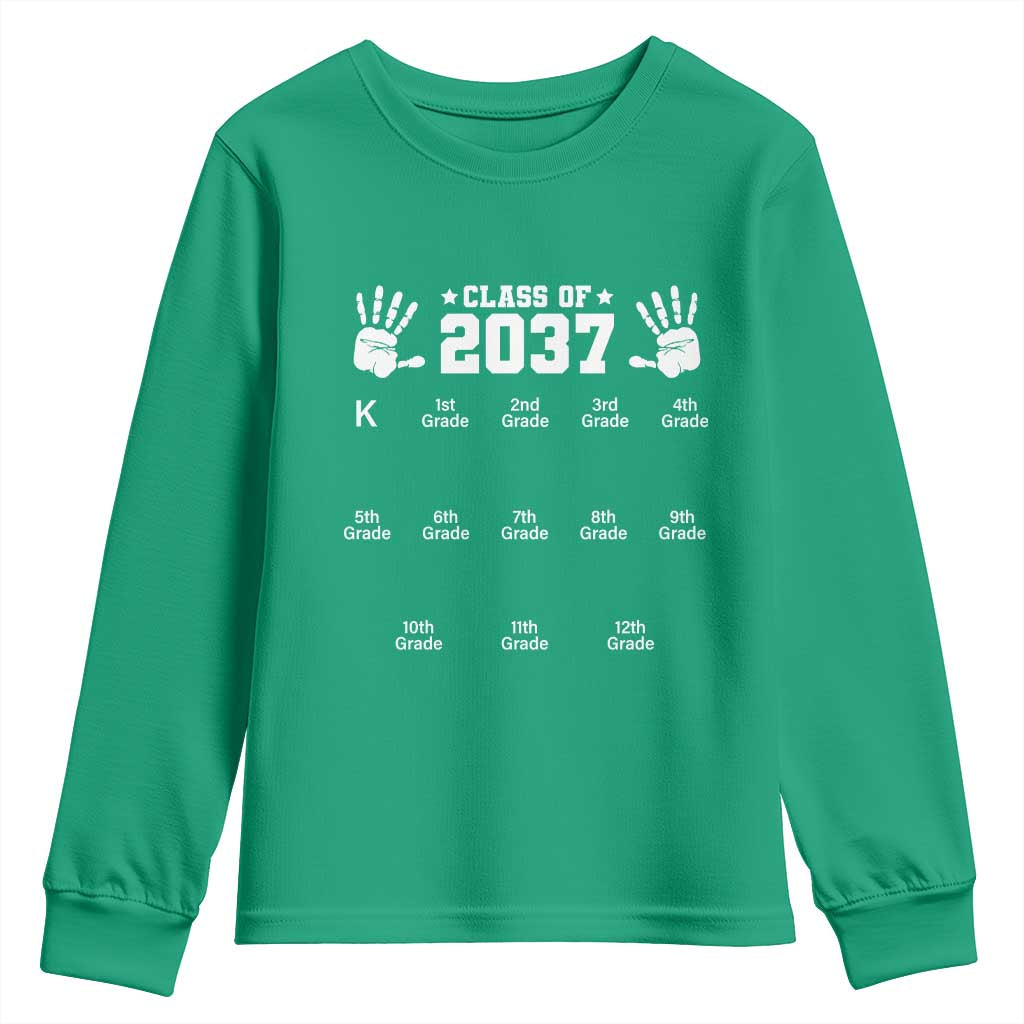 Class of 2037 Grow With Me Youth Sweatshirt Handprint K to 12th Grade Graduation - Wonder Print Shop