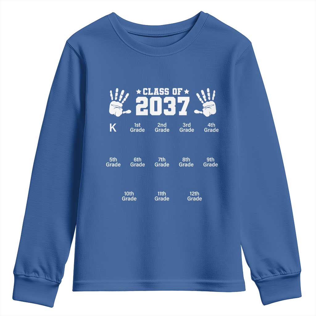 Class of 2037 Grow With Me Youth Sweatshirt Handprint K to 12th Grade Graduation - Wonder Print Shop
