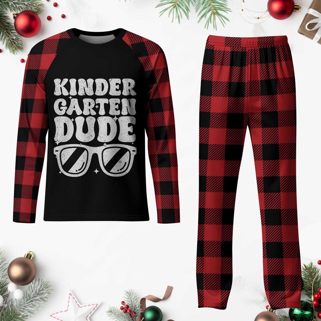 Kindergarten Dude Plaid Pajama Set Funny Back to School First Day Of Kinder Graduation - Wonder Print Shop