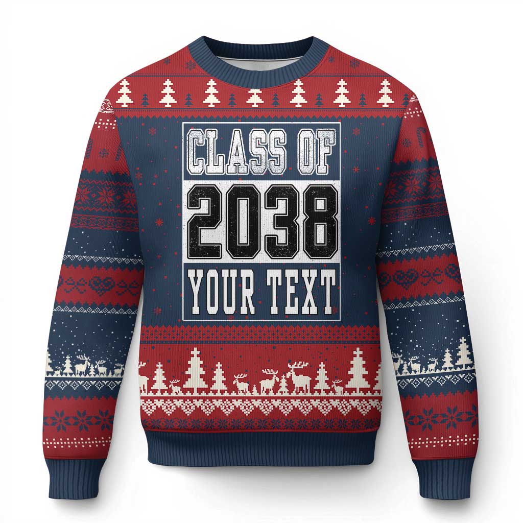 Personalized Class of 2038 Ugly Christmas Sweater Custom Name Grow With Me To Graduation - Wonder Print Shop