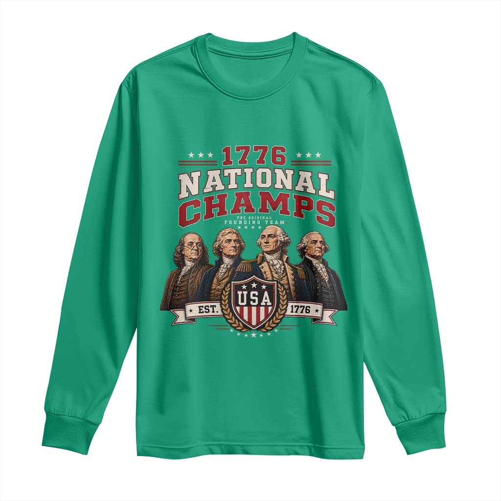 Funny Founding Fathers USA 250th Anniversary Long Sleeve Shirt 1776 Championship Parody American Flag Vintage Patriotic Humor