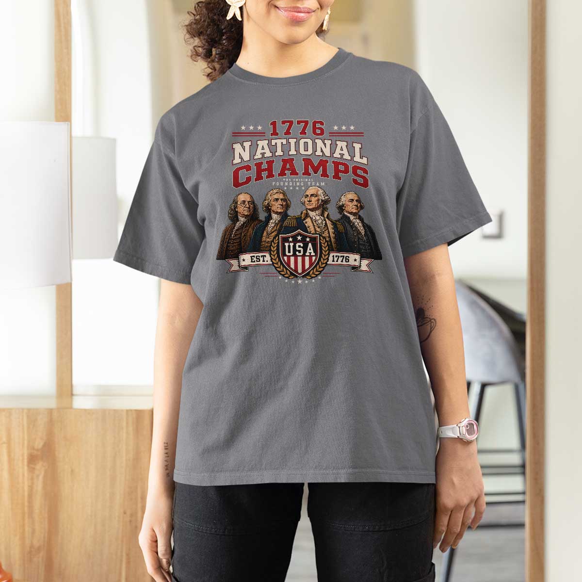 Funny Founding Fathers USA 250th Anniversary T Shirt For Women 1776 Championship Parody American Flag Vintage Patriotic Humor