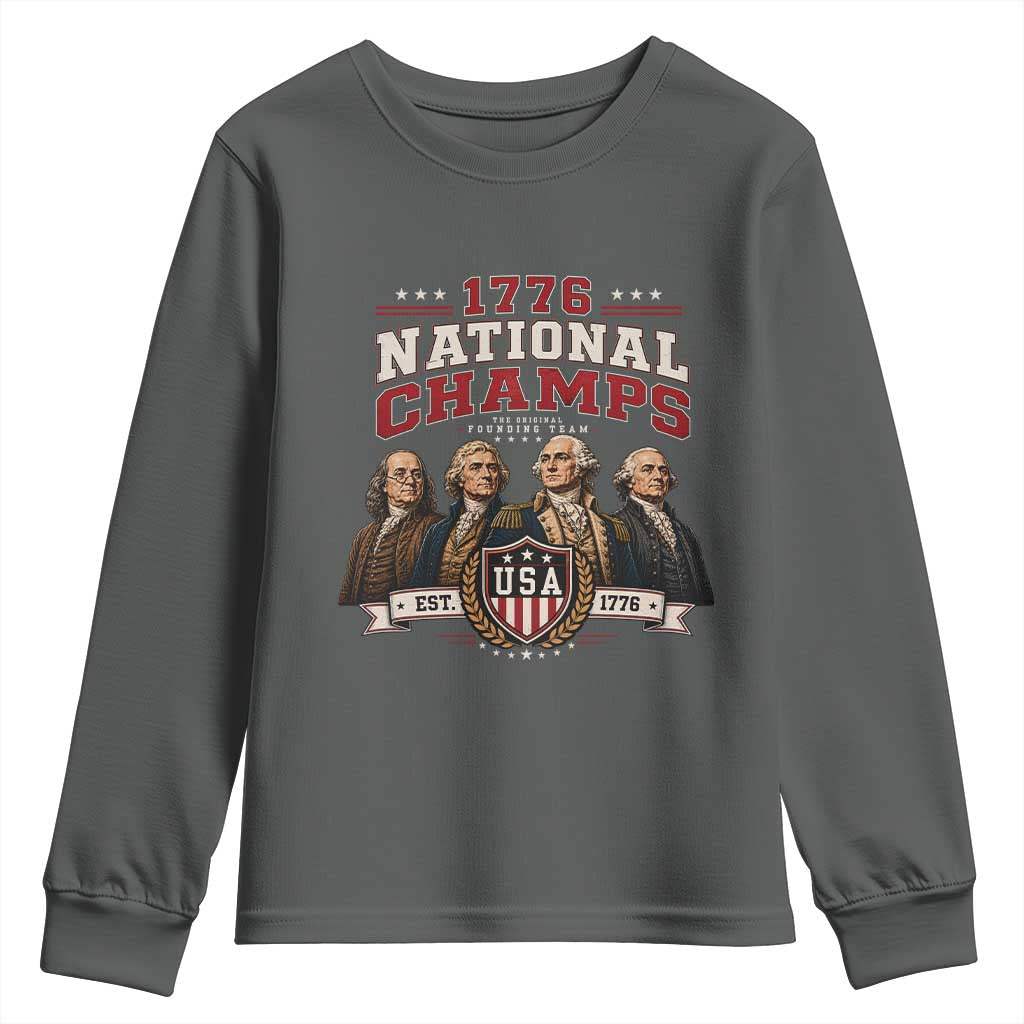Funny Founding Fathers USA 250th Anniversary Youth Sweatshirt 1776 Championship Parody American Flag Vintage Patriotic Humor
