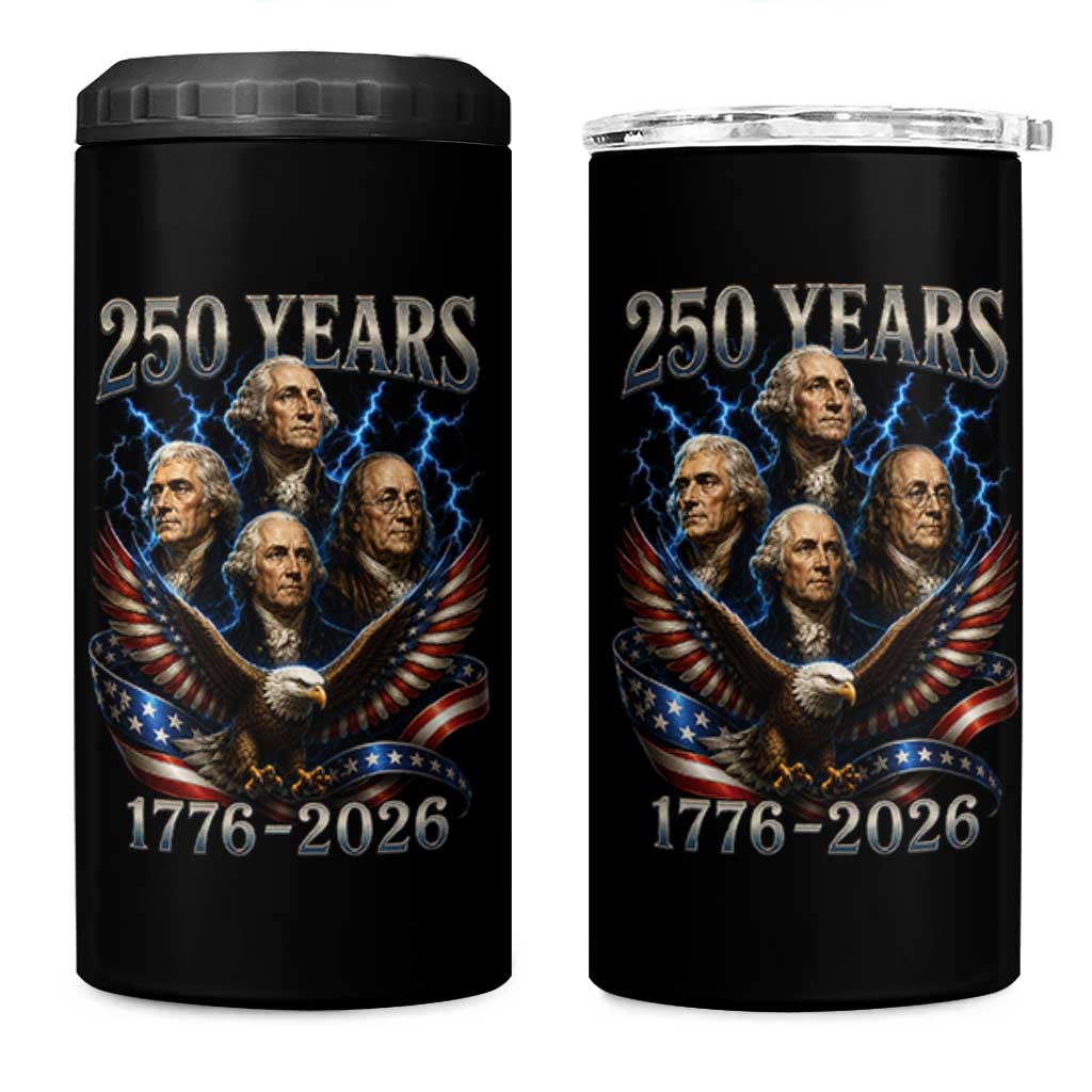 Founding Fathers USA 250th Anniversary 4 in 1 Can Cooler Tumbler Vintage 250 Years 1776 2026 Patriotic Eagle American Flag