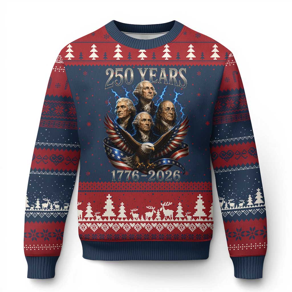 Founding Fathers USA 250th Anniversary Ugly Christmas Sweater Vintage 250 Years 1776 2026 Patriotic Eagle American Flag