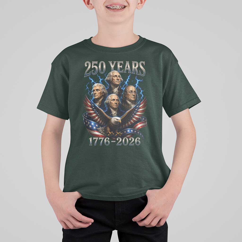 Founding Fathers USA 250th Anniversary T Shirt For Kid Vintage 250 Years 1776 2026 Patriotic Eagle American Flag