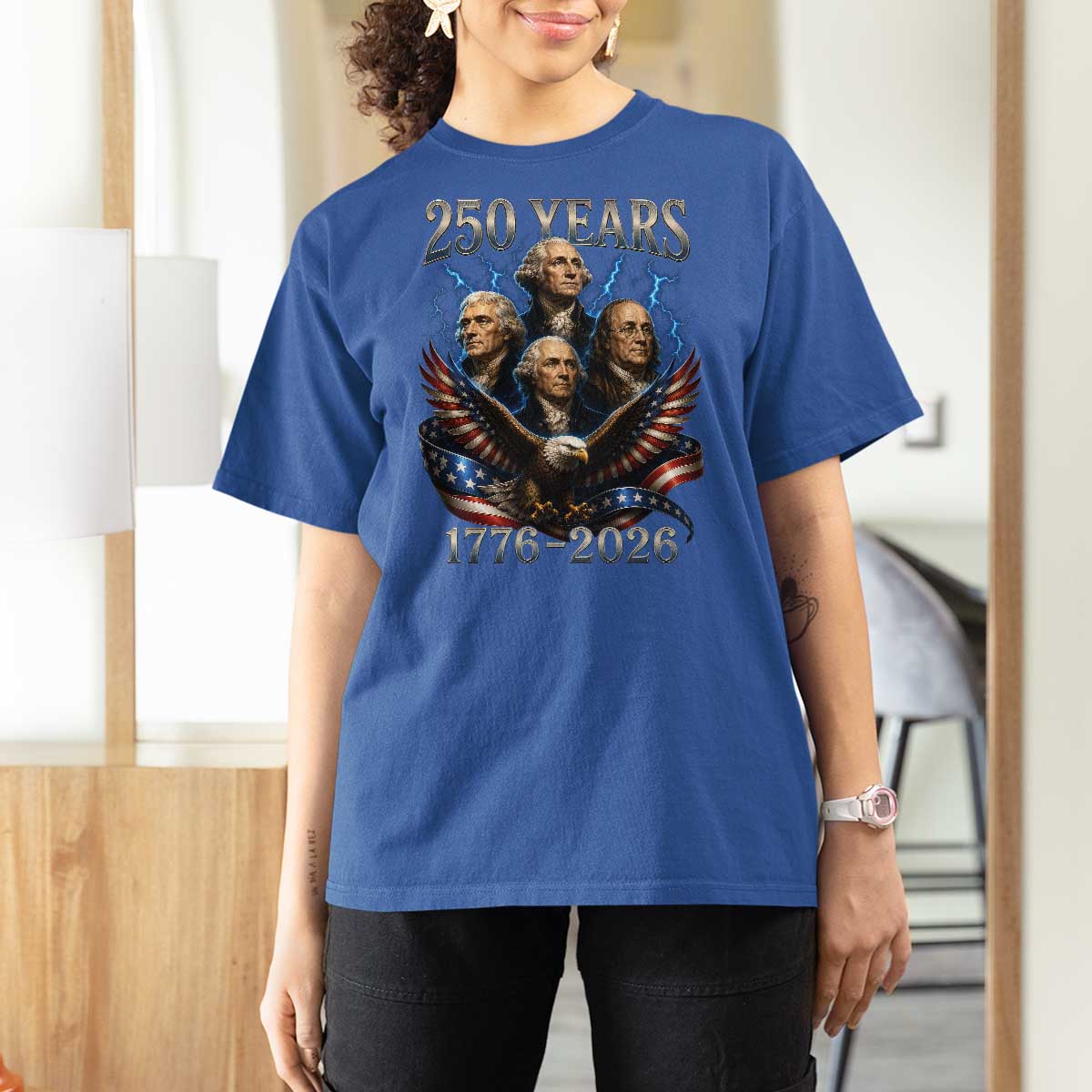 Founding Fathers USA 250th Anniversary T Shirt For Women Vintage 250 Years 1776 2026 Patriotic Eagle American Flag