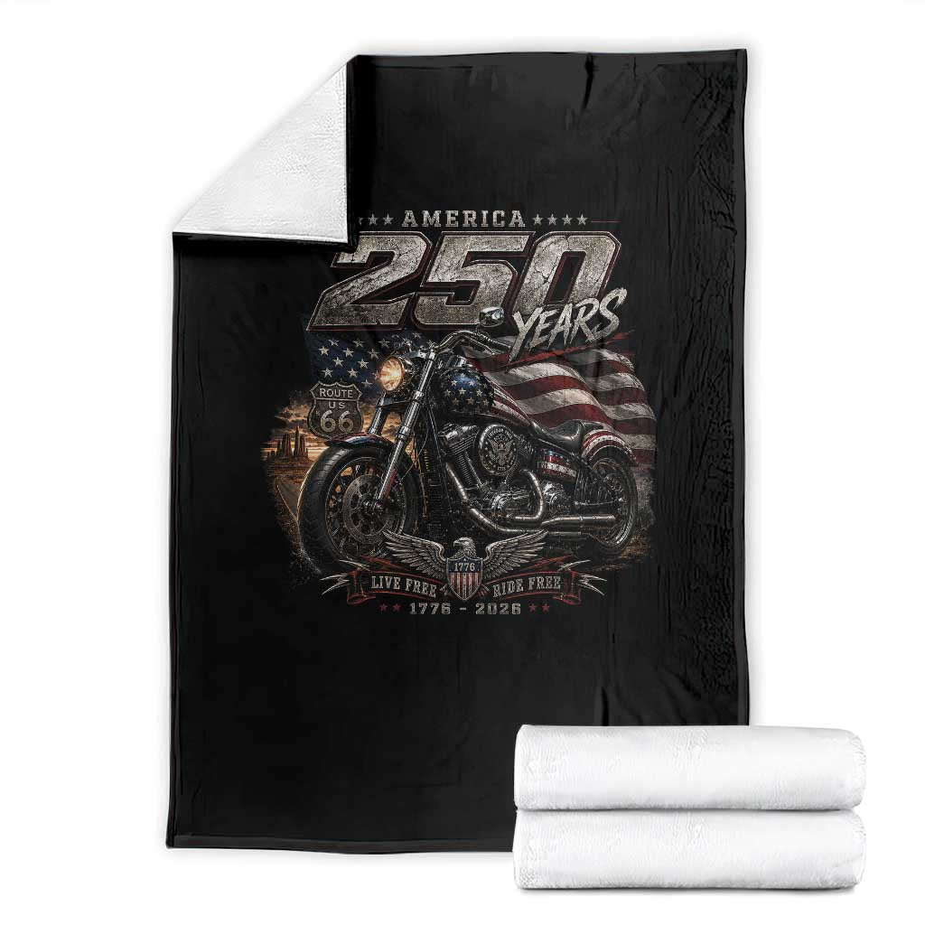 Retro Biker USA 250th Anniversary Throw Blanket Vintage Motorcycle American Flag Route 66 Highway