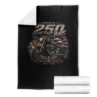 Retro Biker USA 250th Anniversary Throw Blanket Vintage Motorcycle American Flag Route 66 Highway