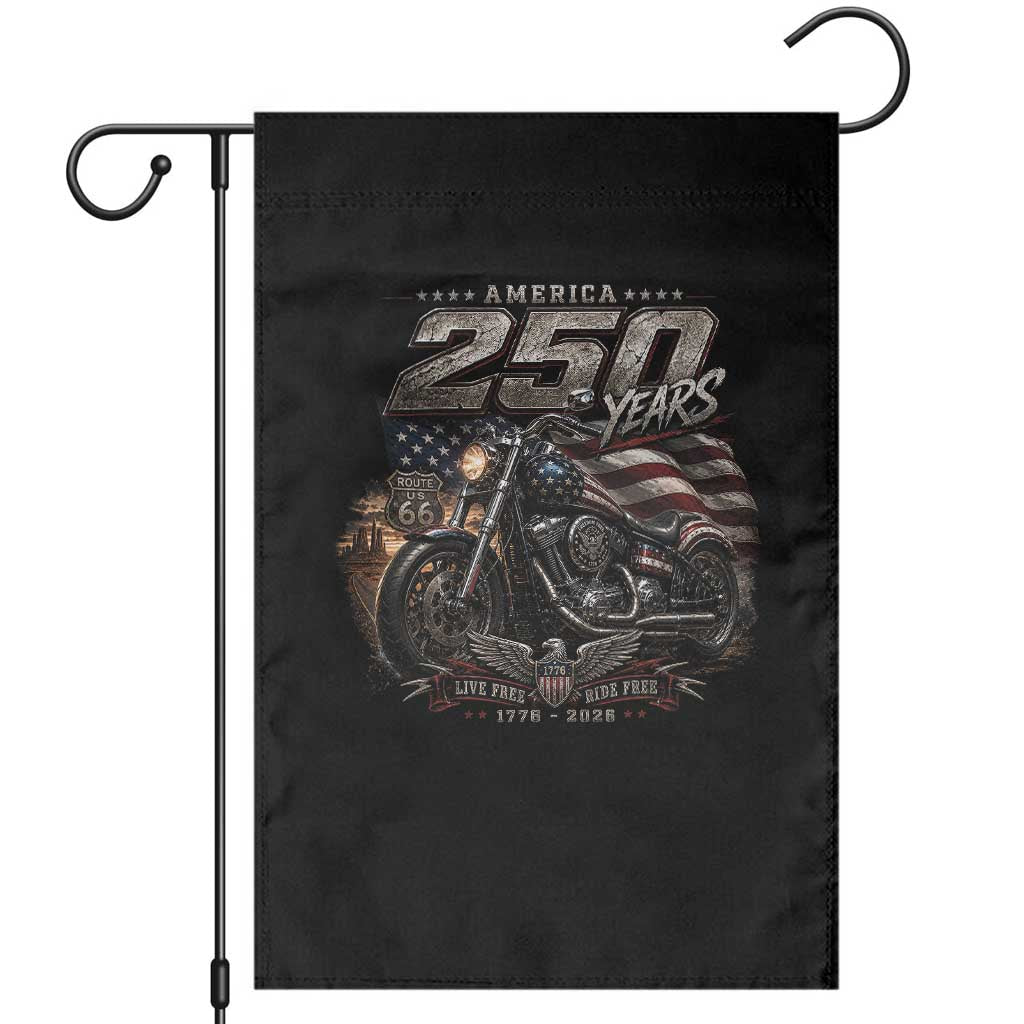 Retro Biker USA 250th Anniversary Garden Flag Vintage Motorcycle American Flag Route 66 Highway