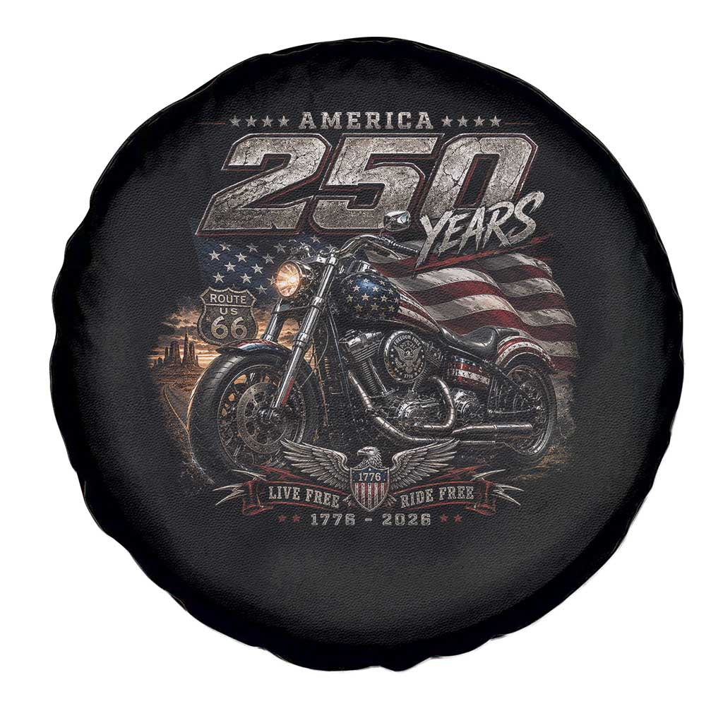 Retro Biker USA 250th Anniversary Spare Tire Cover Vintage Motorcycle American Flag Route 66 Highway