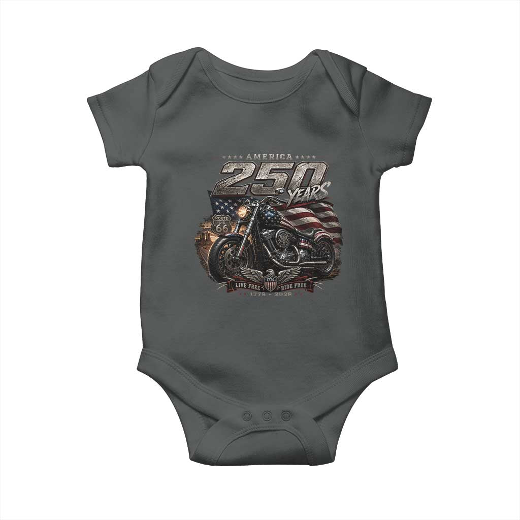Retro Biker USA 250th Anniversary Baby Onesie Vintage Motorcycle American Flag Route 66 Highway