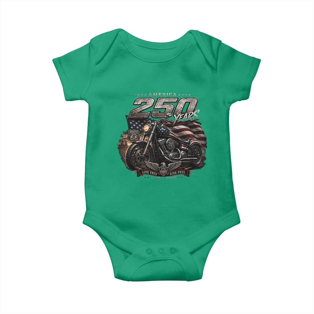 Retro Biker USA 250th Anniversary Baby Onesie Vintage Motorcycle American Flag Route 66 Highway