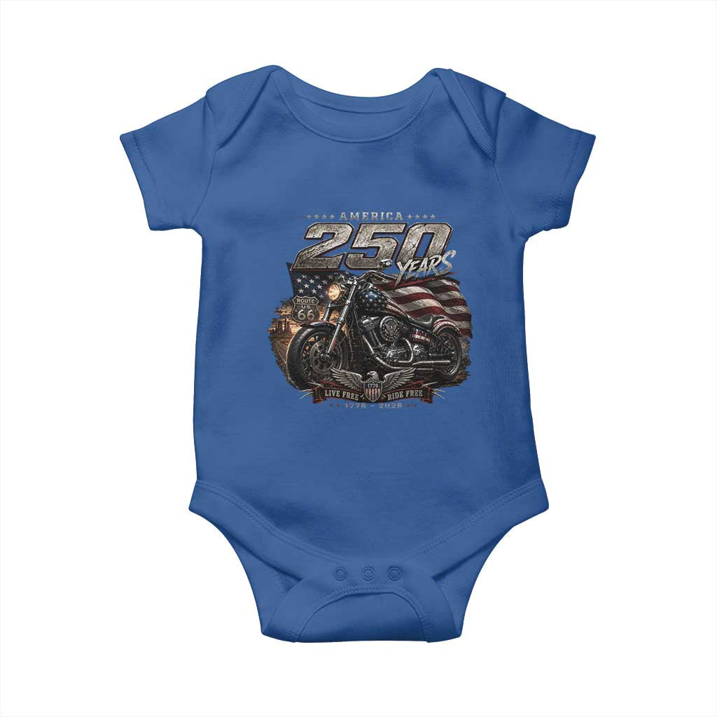 Retro Biker USA 250th Anniversary Baby Onesie Vintage Motorcycle American Flag Route 66 Highway