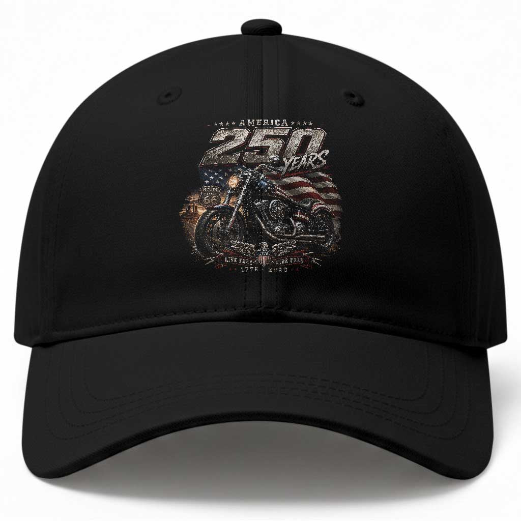 Retro Biker USA 250th Anniversary Baseball Cap Vintage Motorcycle American Flag Route 66 Highway