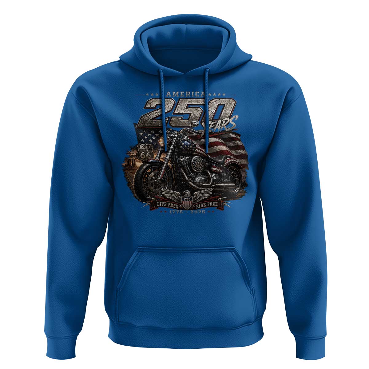 Retro Biker USA 250th Anniversary Hoodie Vintage Motorcycle American Flag Route 66 Highway