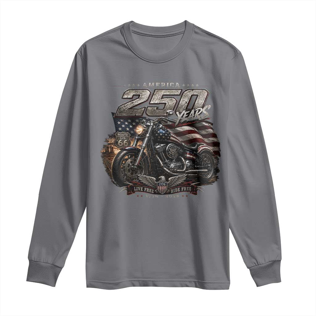 Retro Biker USA 250th Anniversary Long Sleeve Shirt Vintage Motorcycle American Flag Route 66 Highway