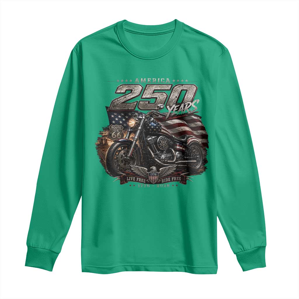 Retro Biker USA 250th Anniversary Long Sleeve Shirt Vintage Motorcycle American Flag Route 66 Highway