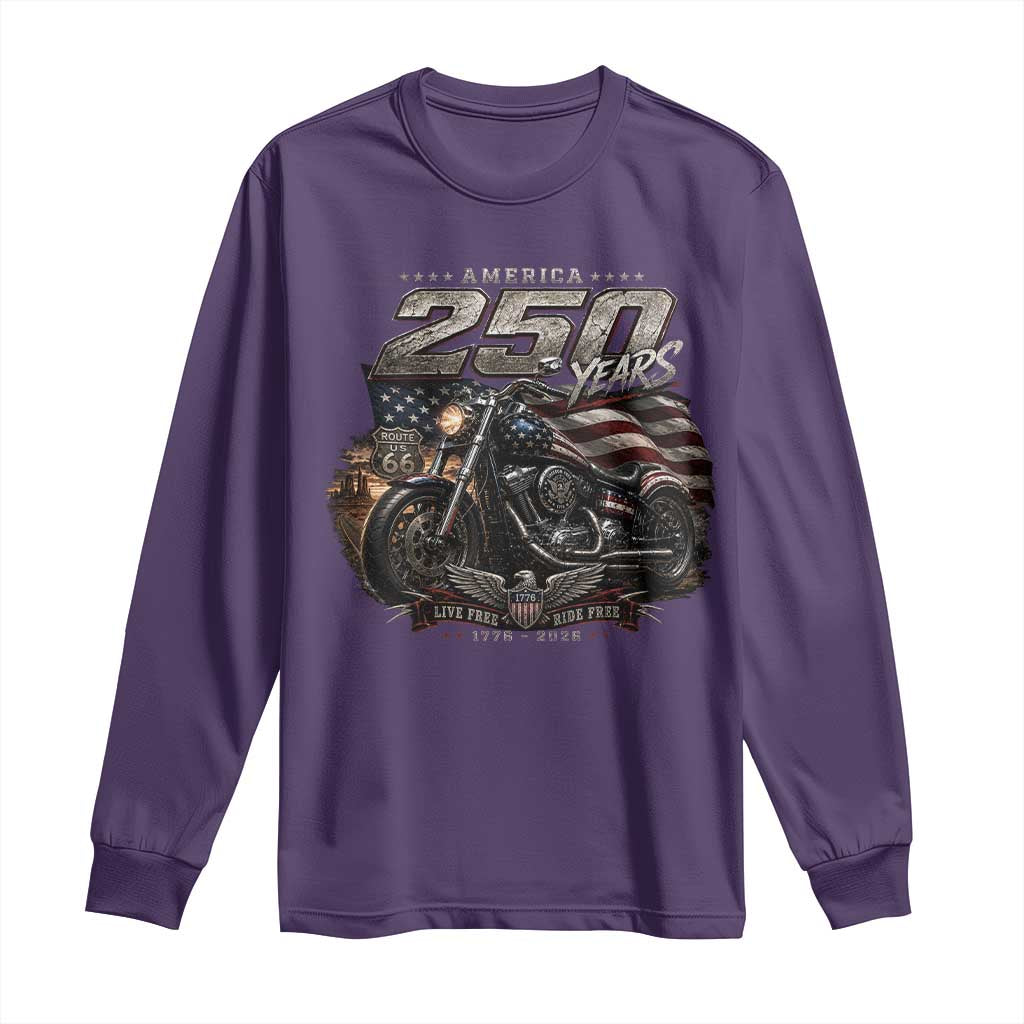 Retro Biker USA 250th Anniversary Long Sleeve Shirt Vintage Motorcycle American Flag Route 66 Highway