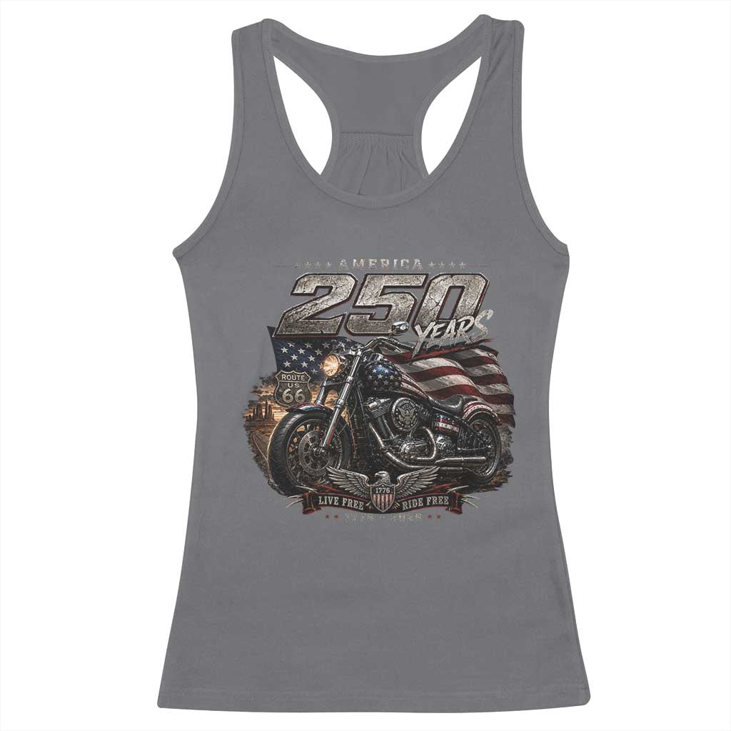 Retro Biker USA 250th Anniversary Racerback Tank Top Vintage Motorcycle American Flag Route 66 Highway