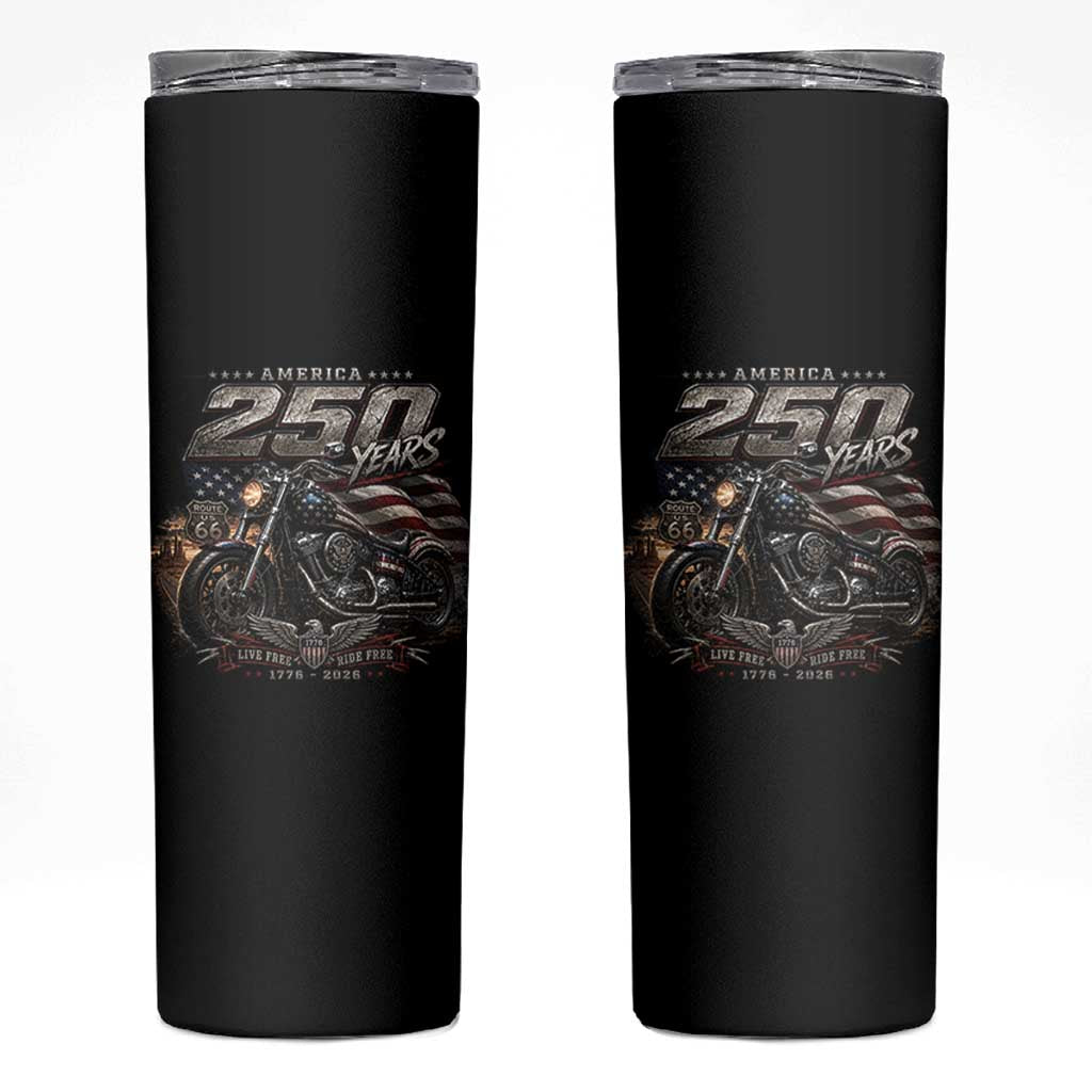 Retro Biker USA 250th Anniversary Skinny Tumbler Vintage Motorcycle American Flag Route 66 Highway