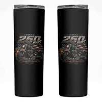 Retro Biker USA 250th Anniversary Skinny Tumbler Vintage Motorcycle American Flag Route 66 Highway