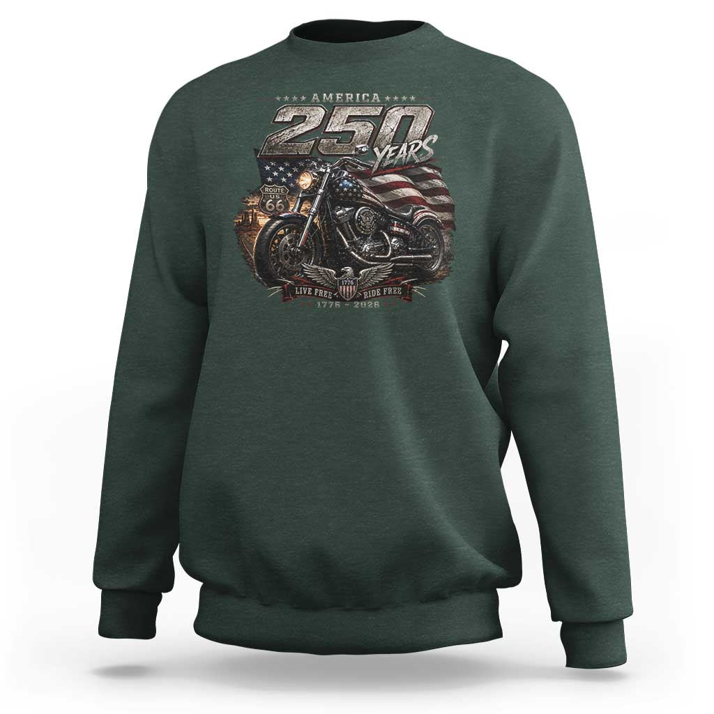 Retro Biker USA 250th Anniversary Sweatshirt Vintage Motorcycle American Flag Route 66 Highway