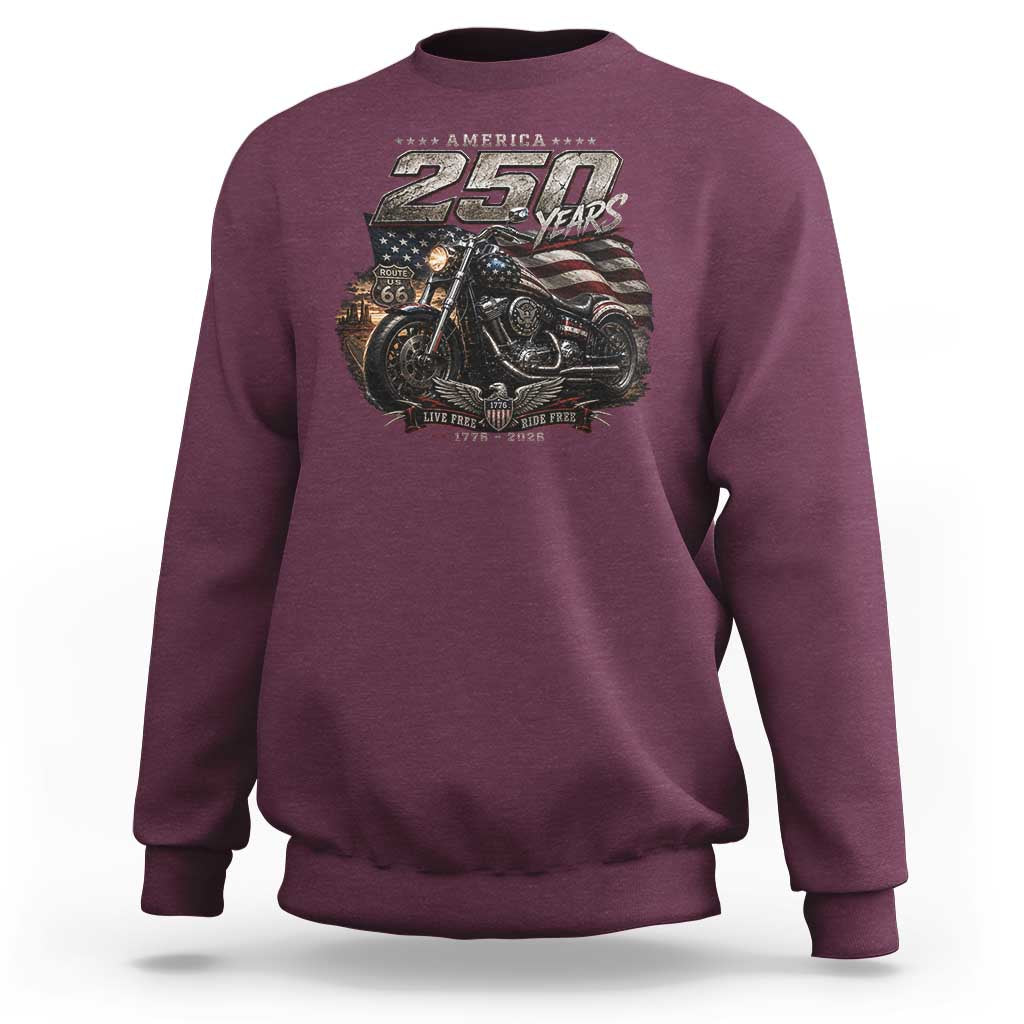 Retro Biker USA 250th Anniversary Sweatshirt Vintage Motorcycle American Flag Route 66 Highway
