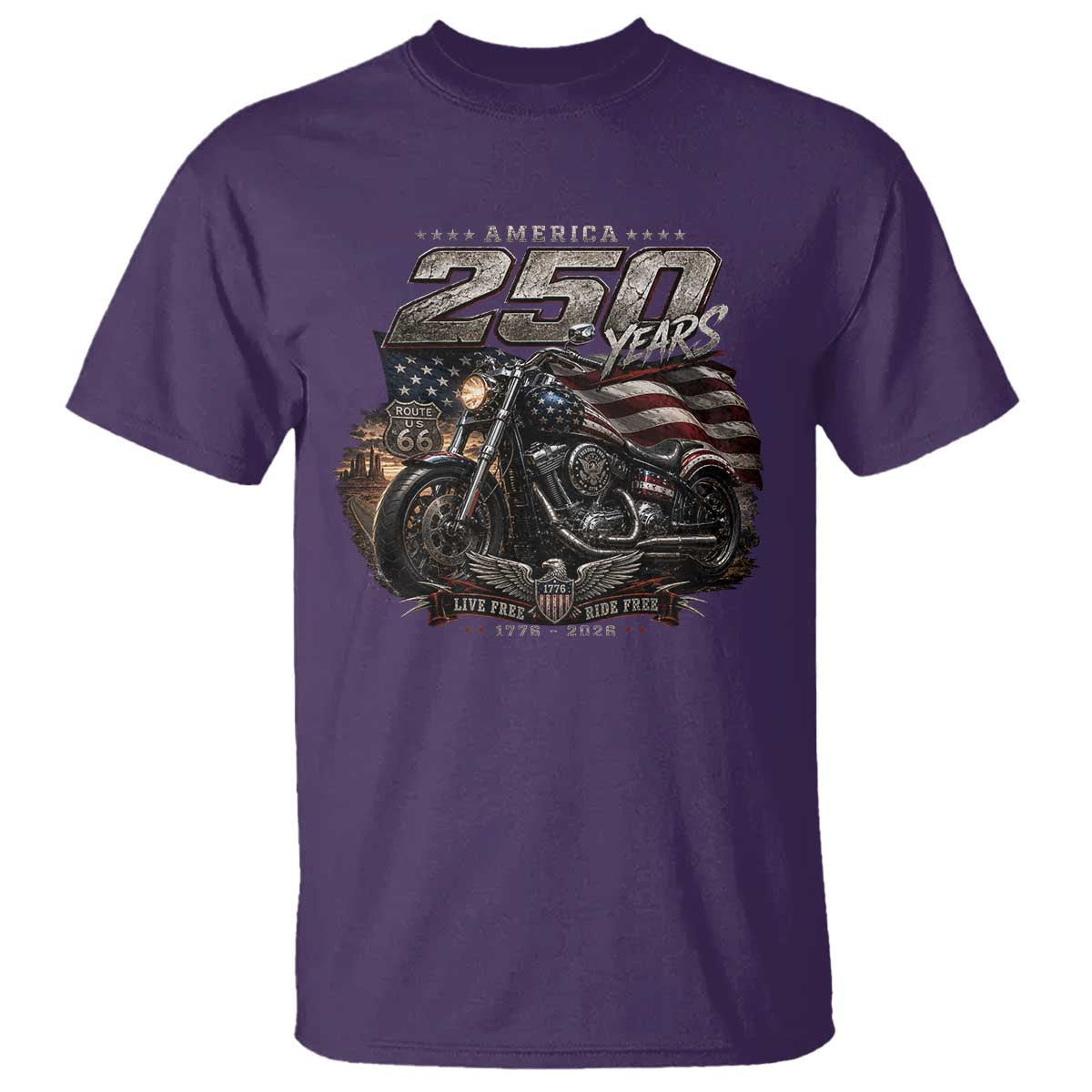 Retro Biker USA 250th Anniversary T Shirt Vintage Motorcycle American Flag Route 66 Highway