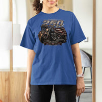 Retro Biker USA 250th Anniversary T Shirt For Women Vintage Motorcycle American Flag Route 66 Highway