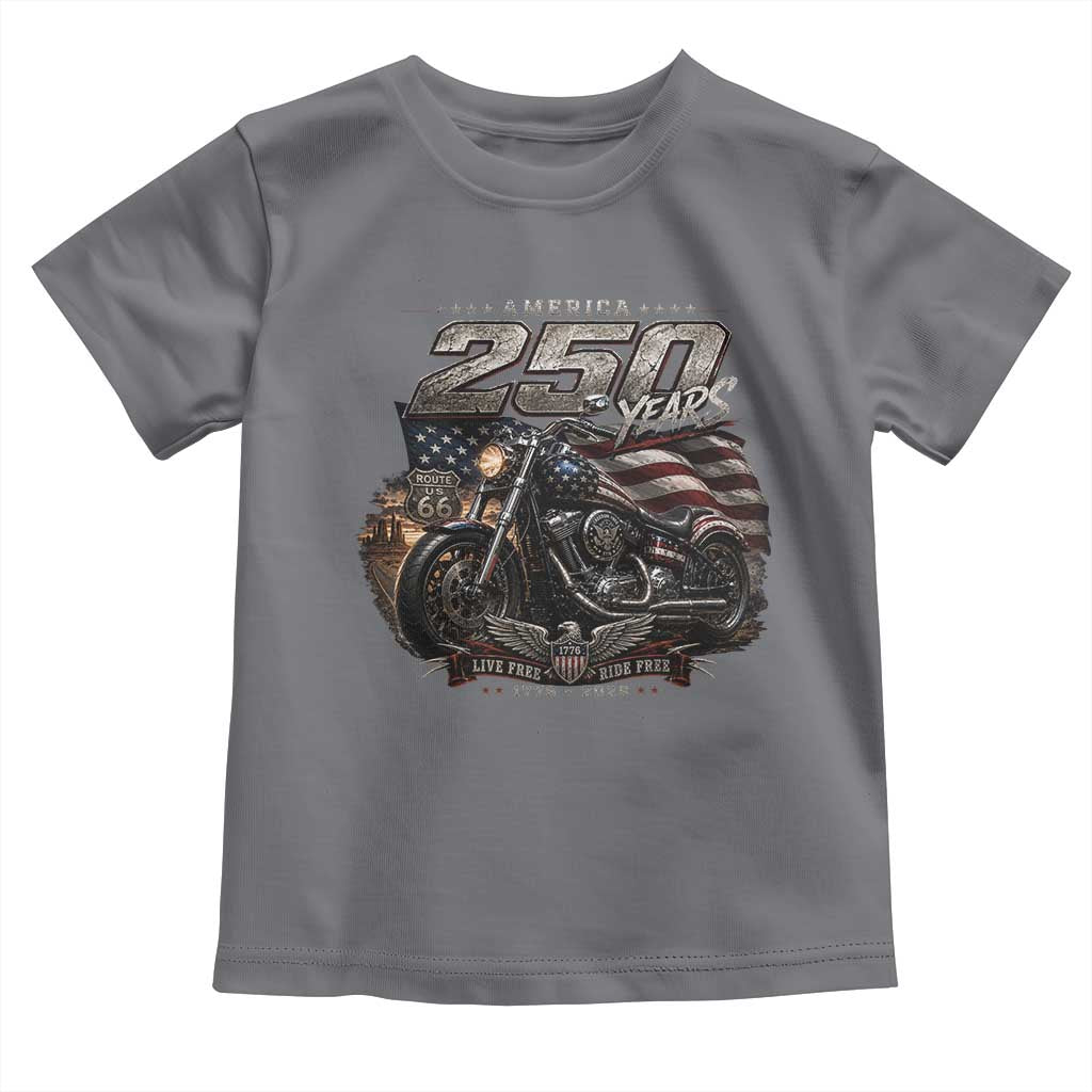 Retro Biker USA 250th Anniversary Toddler T Shirt Vintage Motorcycle American Flag Route 66 Highway