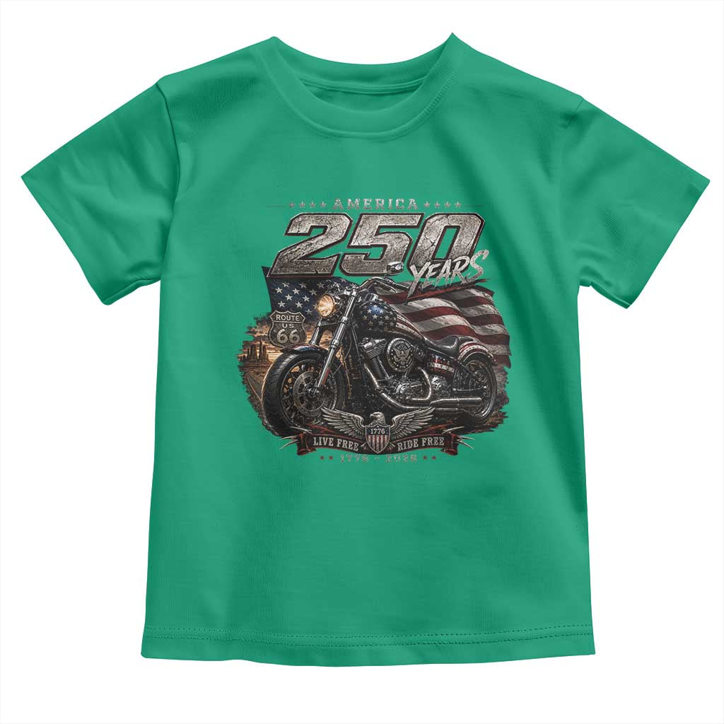 Retro Biker USA 250th Anniversary Toddler T Shirt Vintage Motorcycle American Flag Route 66 Highway