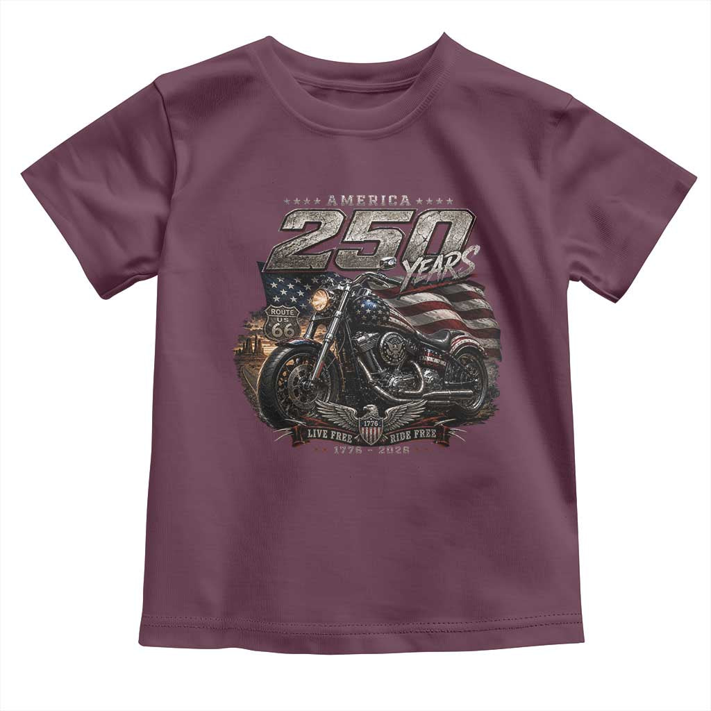 Retro Biker USA 250th Anniversary Toddler T Shirt Vintage Motorcycle American Flag Route 66 Highway
