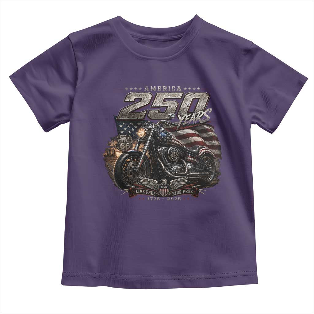 Retro Biker USA 250th Anniversary Toddler T Shirt Vintage Motorcycle American Flag Route 66 Highway