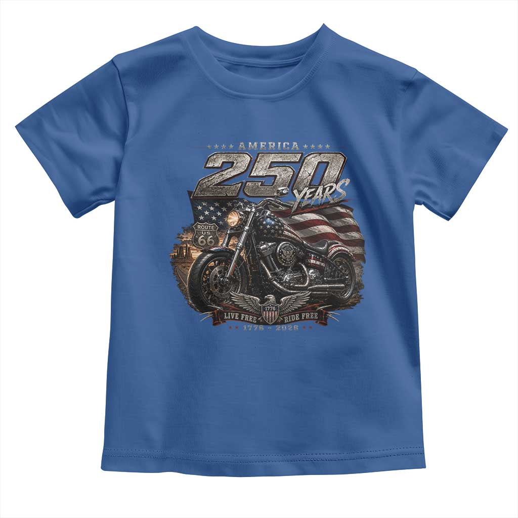 Retro Biker USA 250th Anniversary Toddler T Shirt Vintage Motorcycle American Flag Route 66 Highway