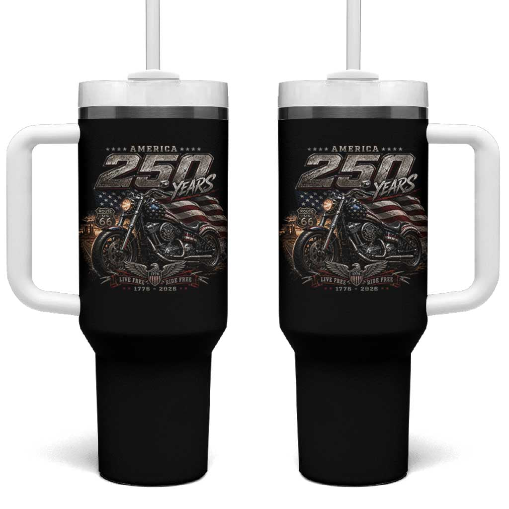 Retro Biker USA 250th Anniversary Tumbler With Handle Vintage Motorcycle American Flag Route 66 Highway