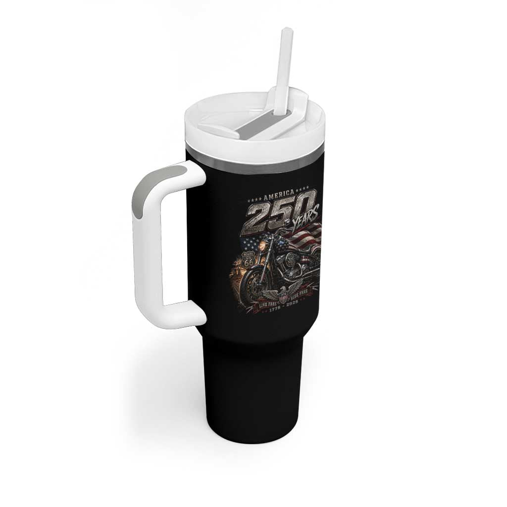 Retro Biker USA 250th Anniversary Tumbler With Handle Vintage Motorcycle American Flag Route 66 Highway