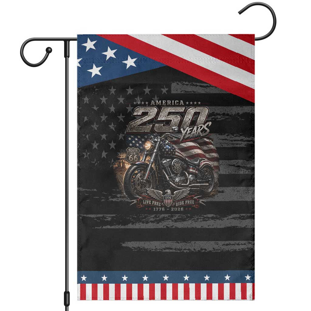 Retro Biker USA 250th Anniversary Patriotic Garden Flag Vintage Motorcycle American Flag Route 66 Highway