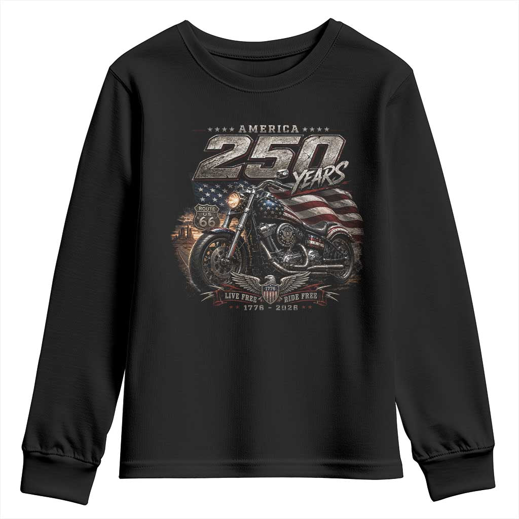 Retro Biker USA 250th Anniversary Youth Sweatshirt Vintage Motorcycle American Flag Route 66 Highway