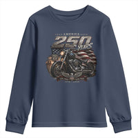 Retro Biker USA 250th Anniversary Youth Sweatshirt Vintage Motorcycle American Flag Route 66 Highway