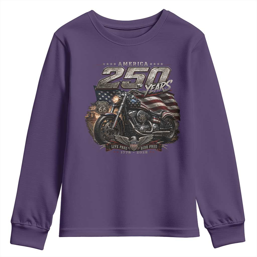 Retro Biker USA 250th Anniversary Youth Sweatshirt Vintage Motorcycle American Flag Route 66 Highway