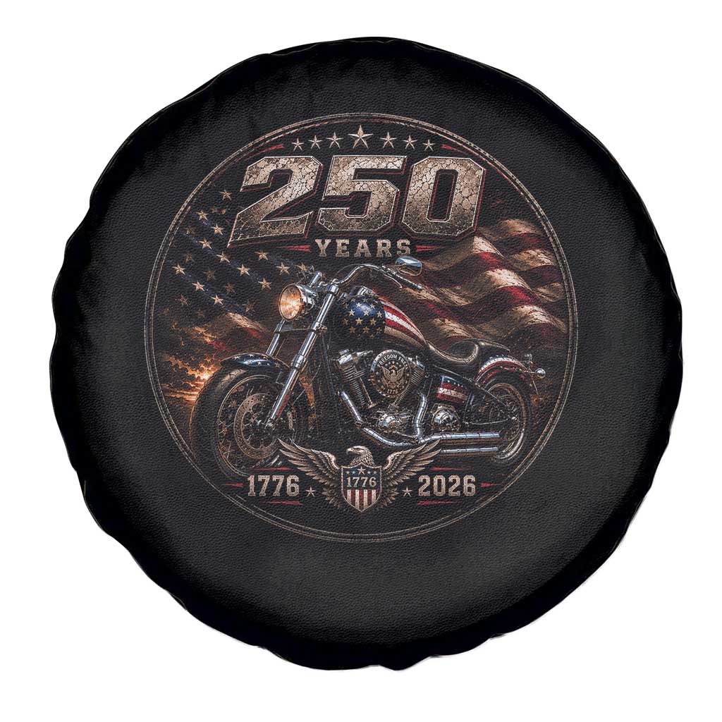 Retro Biker USA 250th Anniversary Spare Tire Cover Vintage 250 Years 1776 2026 Patriotic Motorcycle American Flag