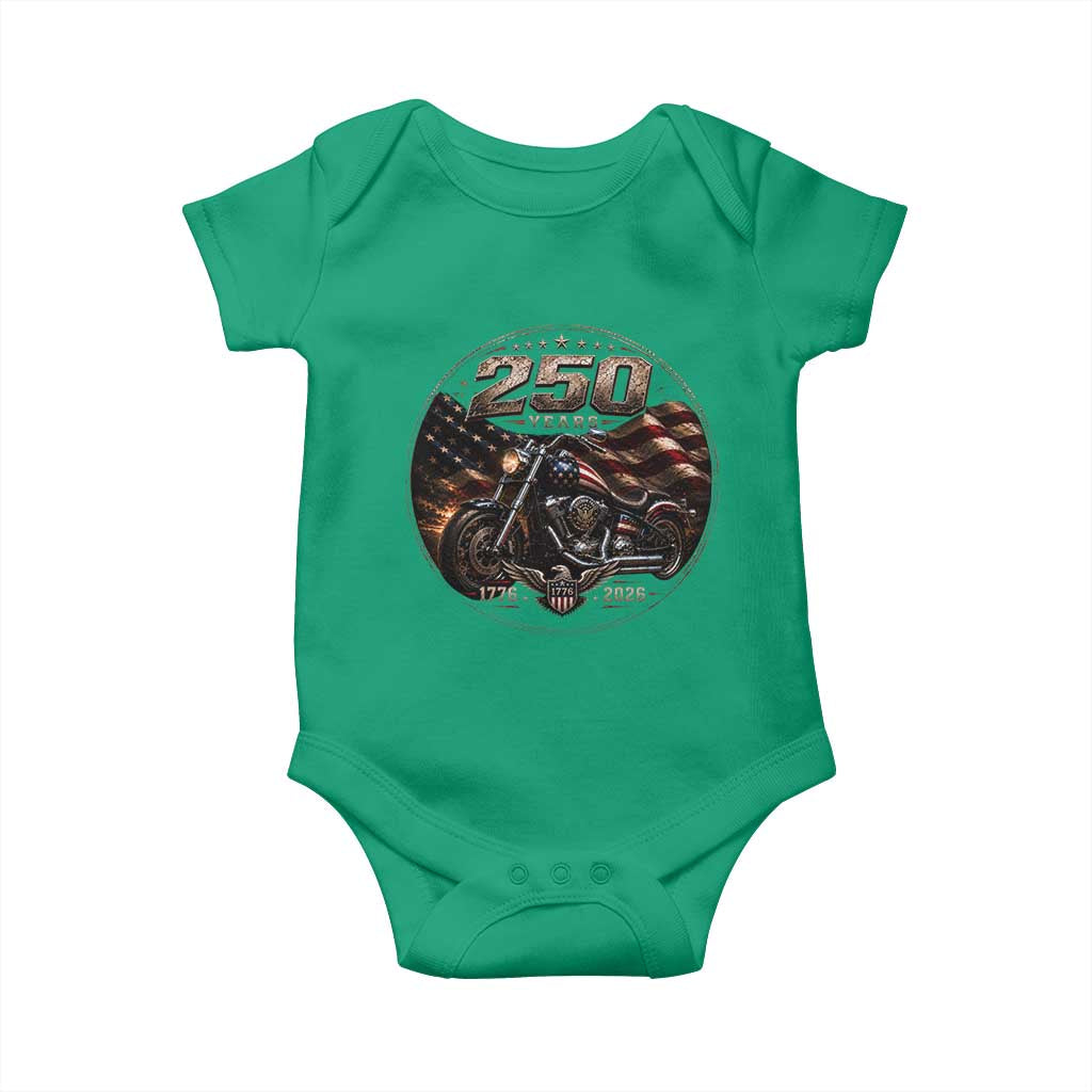 Retro Biker USA 250th Anniversary Baby Onesie Vintage 250 Years 1776 2026 Patriotic Motorcycle American Flag